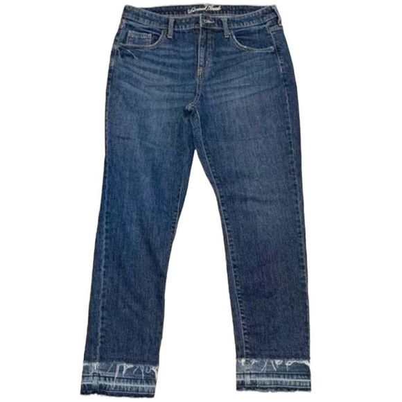 UNIVERSAL Thread Mid Rise Boyfriend Released Hem Frayed Distressed Jeans New wit - Picture 1 of 16